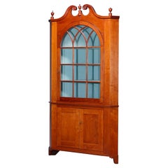 Antique Federal Pennsylvania Cherry Two-Piece Mullioned Corner Cabinet, c1830