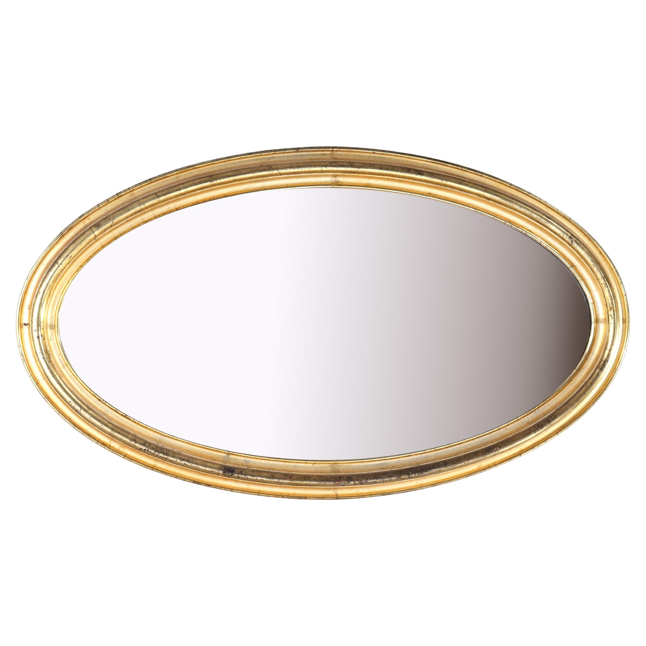 Antiguo Espejo de Pared Ovalado de Periodo Federal de Madera Dorada de Limón C1830 en venta