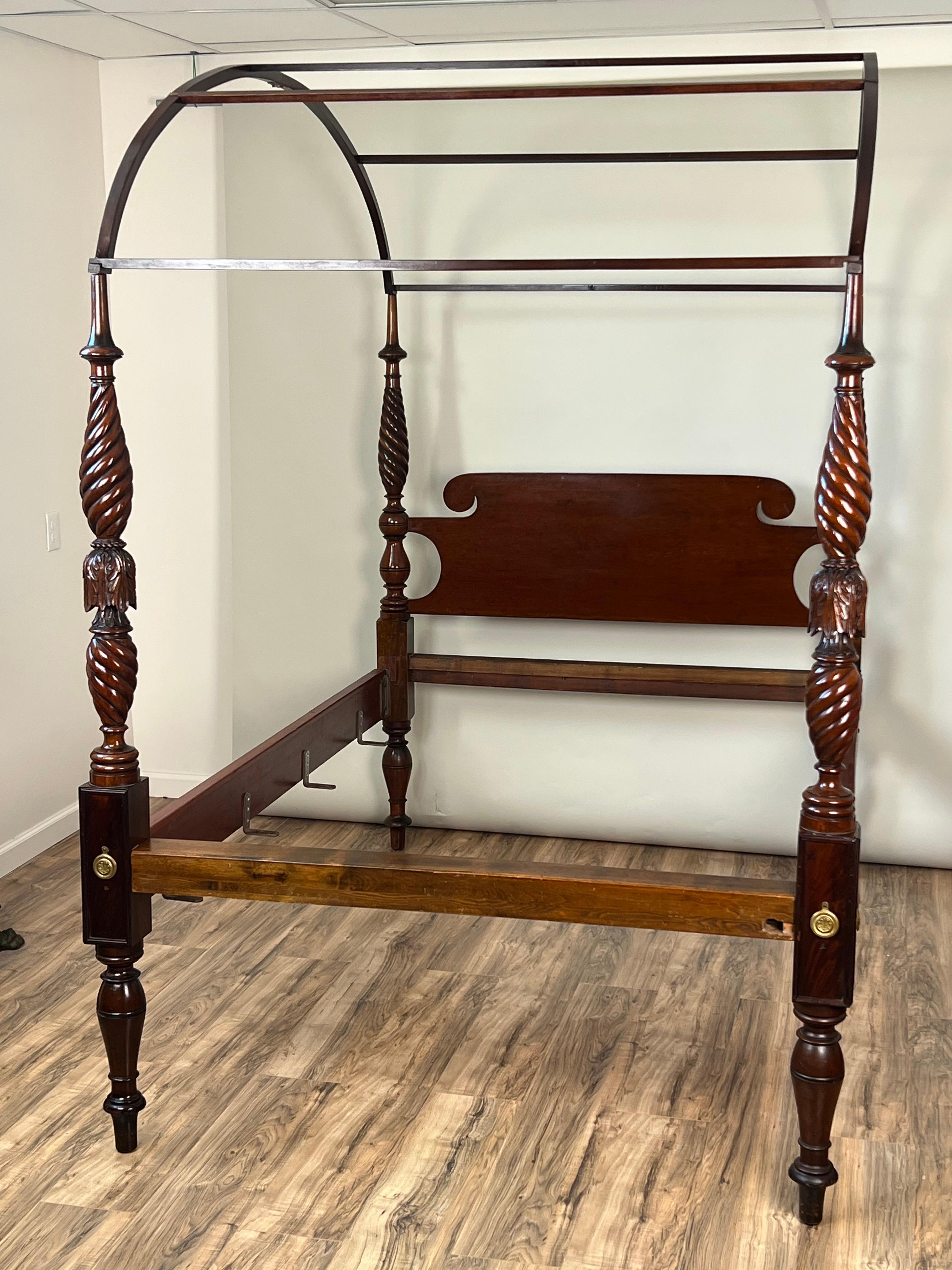 American Antique Federal Period Mahogany Full Size Canopy Bed  c. 1820