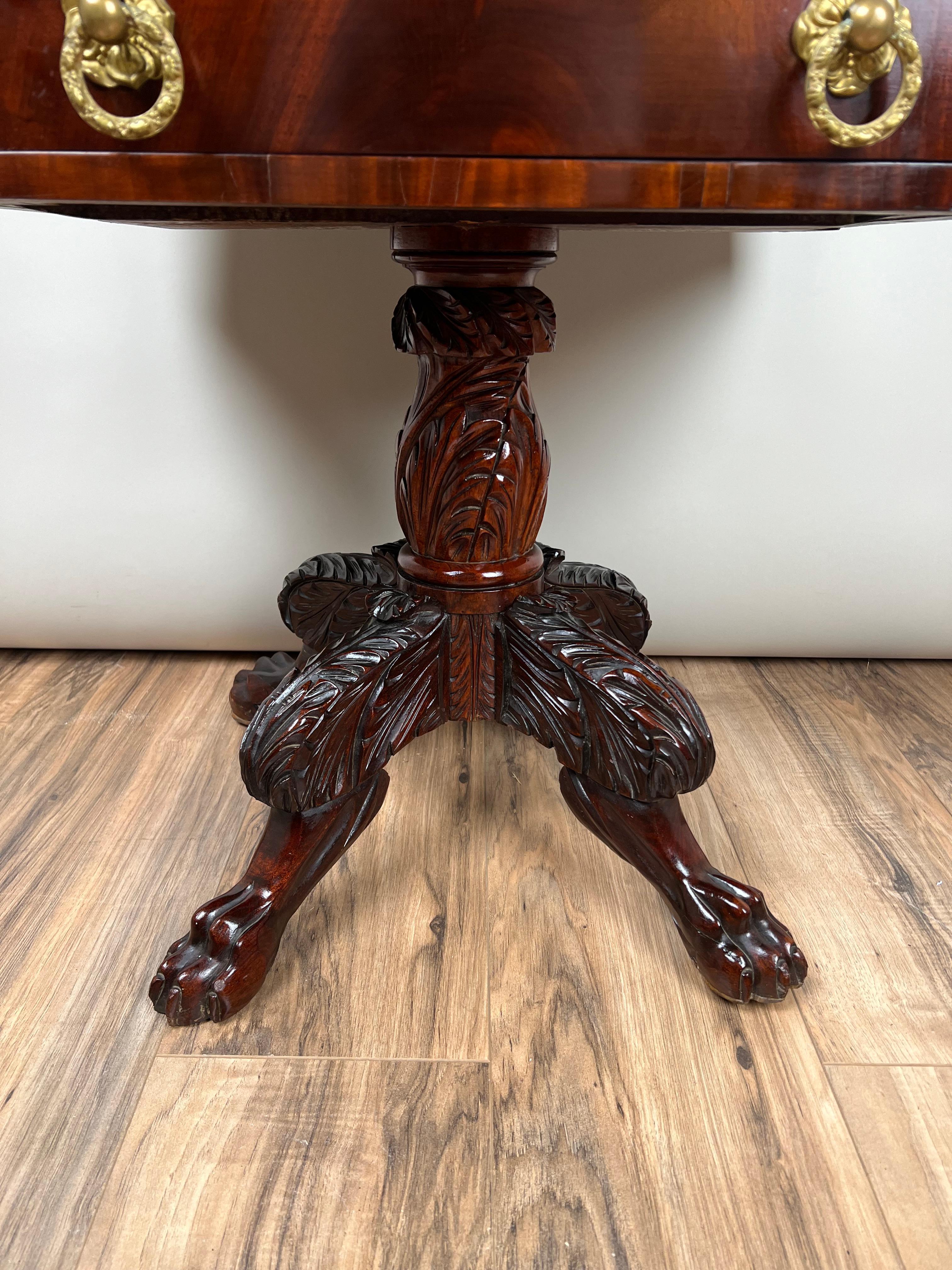 Antique Federal Period Mahogany Three Drawer Stand with Embossed Pulls c. 1820 For Sale 1