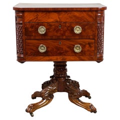 Antique Federal Period Mahogany Work Table with Pineapple Carved Pillars c. 1840