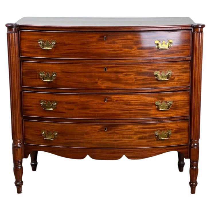 Antique Federal Period Sheraton Mahogany Bow Front Chest c. 1830 For Sale