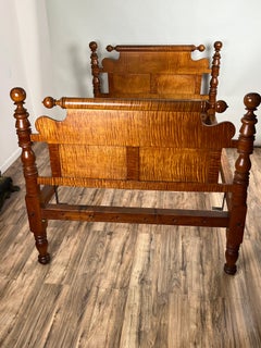 Antique Federal Period Solid Tiger Maple Cannonball Bed c. 1830