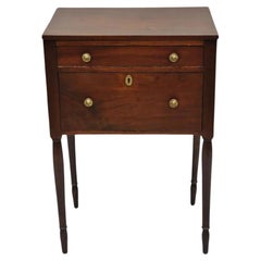 Retro Federal Sheraton Mahogany 2 Drawer Work Stand Side Table Nightstand