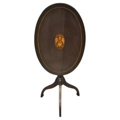 Antique Federal Sheraton Mahogany Eagle Shield Flag Inlay Tilt Top Lamp Table