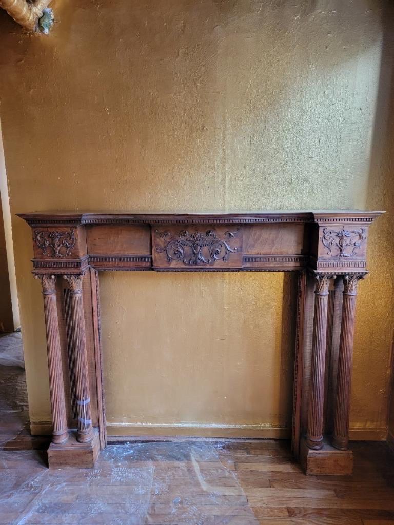19th Century Antique Federal Style Carved Fireplace Surround & Mantel