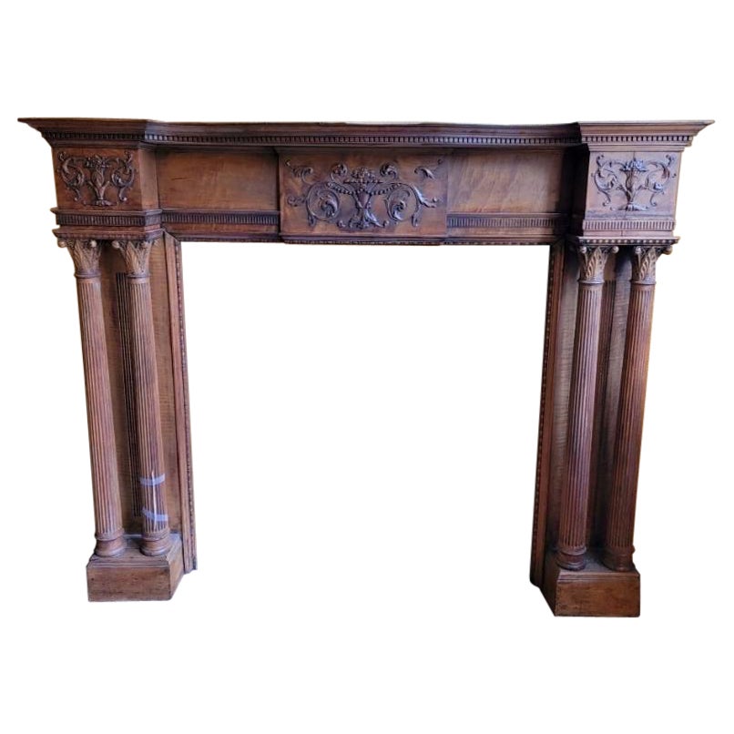Antique Federal Style Carved Fireplace Surround & Mantel