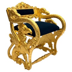 Antique Federal Style Carved Gilt Swan And Eagle Carousel Mohair Bench