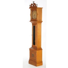 Antique Federal Style Carved Oak Tall Case Clock by Ithaca, 20th C