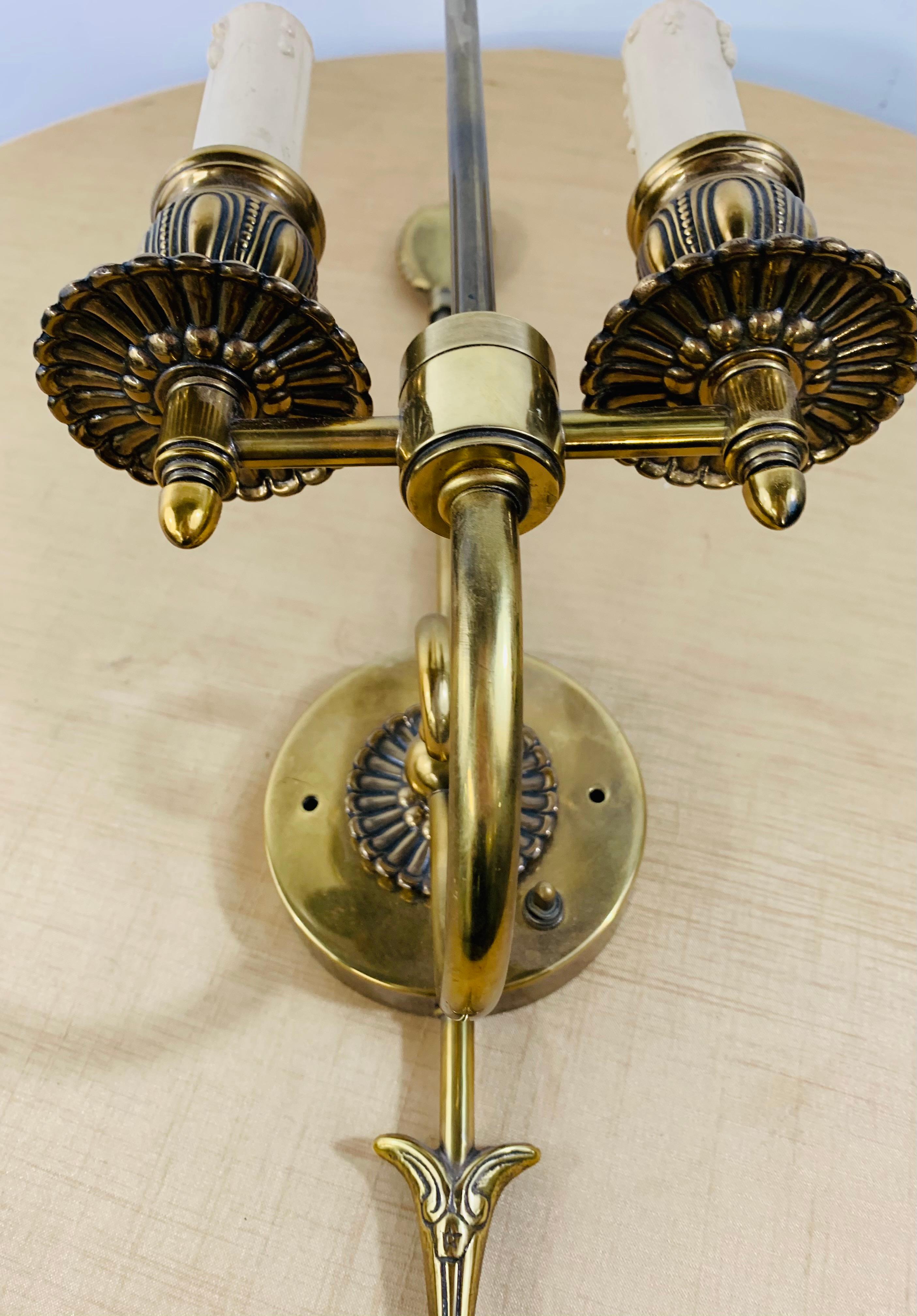 Antique Federal Style Double Arm Brass Wall Sconce, a Pair 6