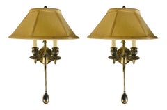 Antique Federal Style Double Arm Brass Wall Sconce, a Pair