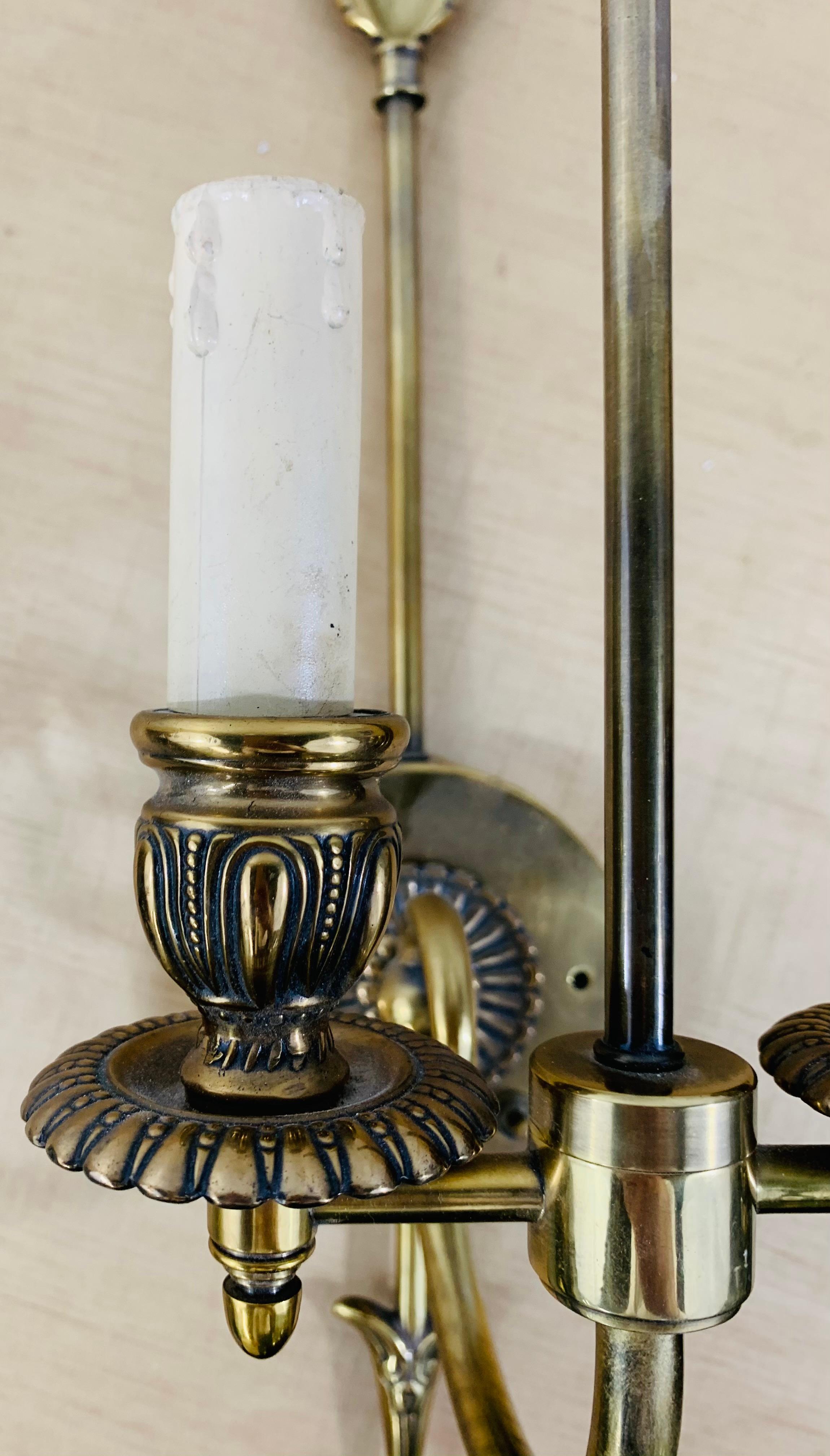 Late 20th Century Antique Federal Style Double Arm Brass Wall Sconce, a Pair