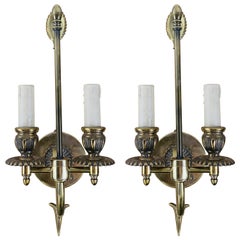 Vintage Federal Style Double Arm Brass Wall Sconce, a Pair