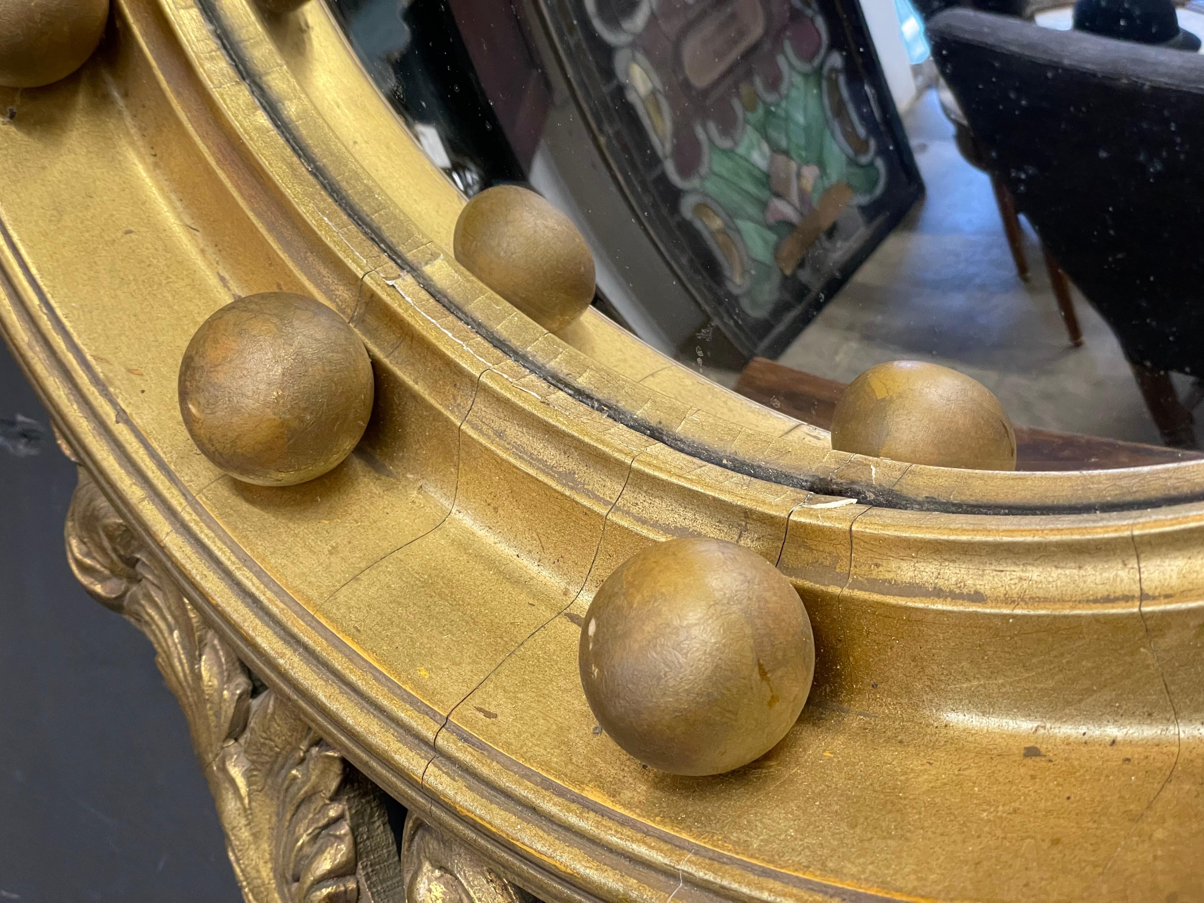 Antique Federal Style Giltwood Convex Mirror 4