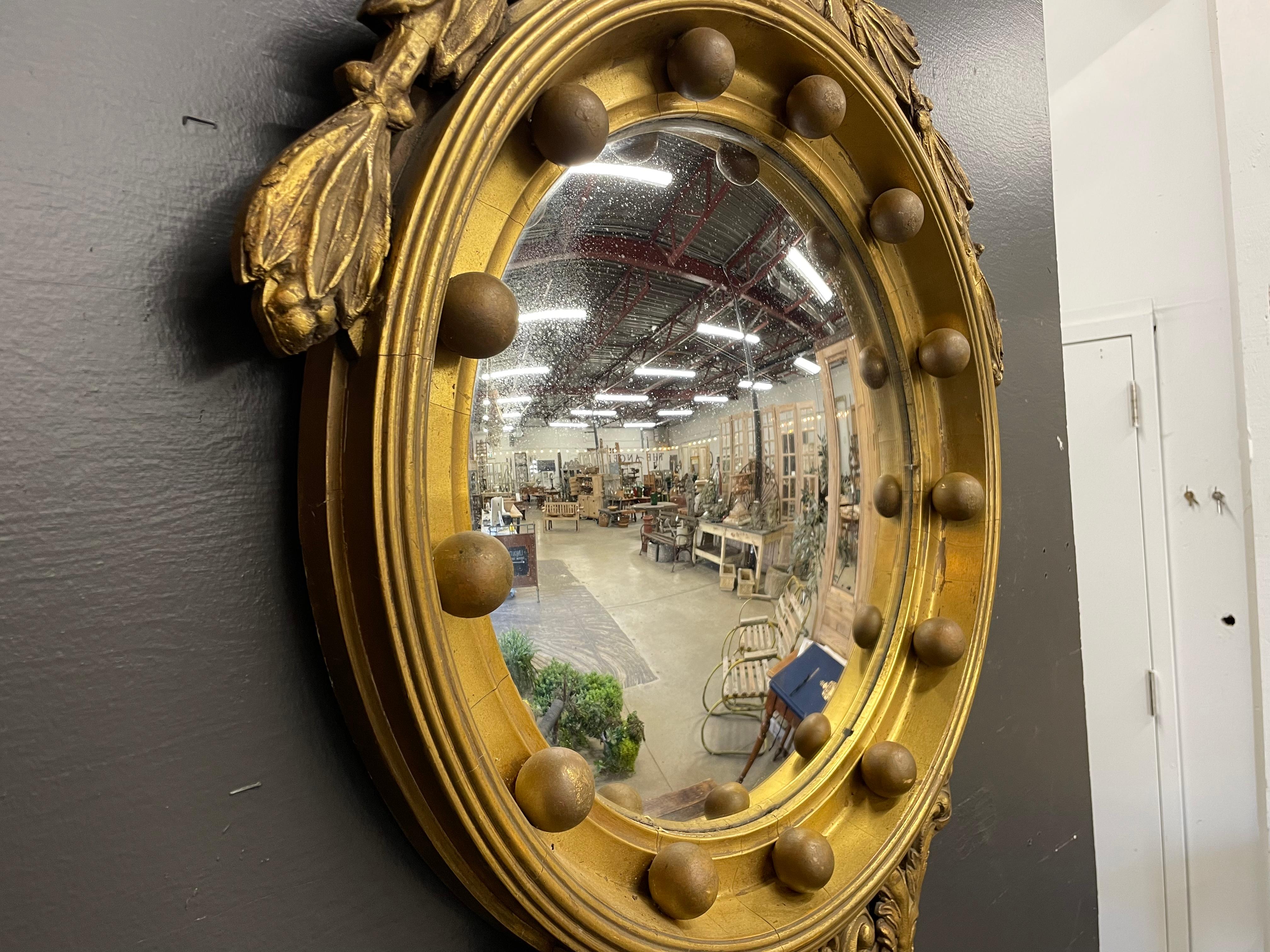 Antique Federal Style Giltwood Convex Mirror 1