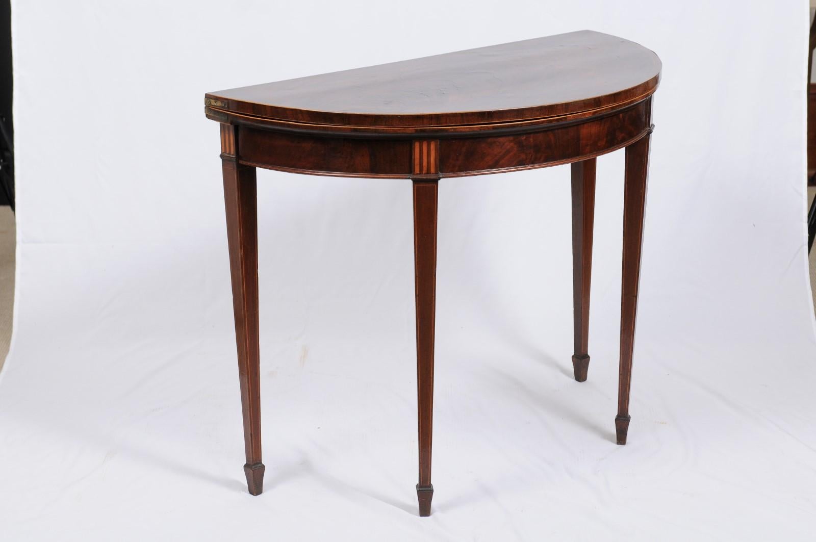 Antique Federal-Style Inlaid Demilune Console or Game Table In Good Condition In Atlanta, GA