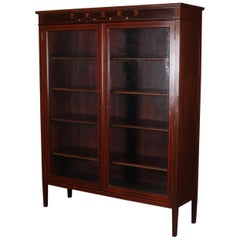 Vintage Federal Style Mahogany and Satinwood Inlaid Two-Door Enclosed Bookcase