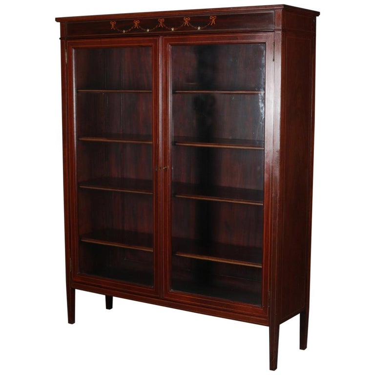 Antique Federal Style Mahogany and Satinwood Inlaid TwoDoor Enclosed