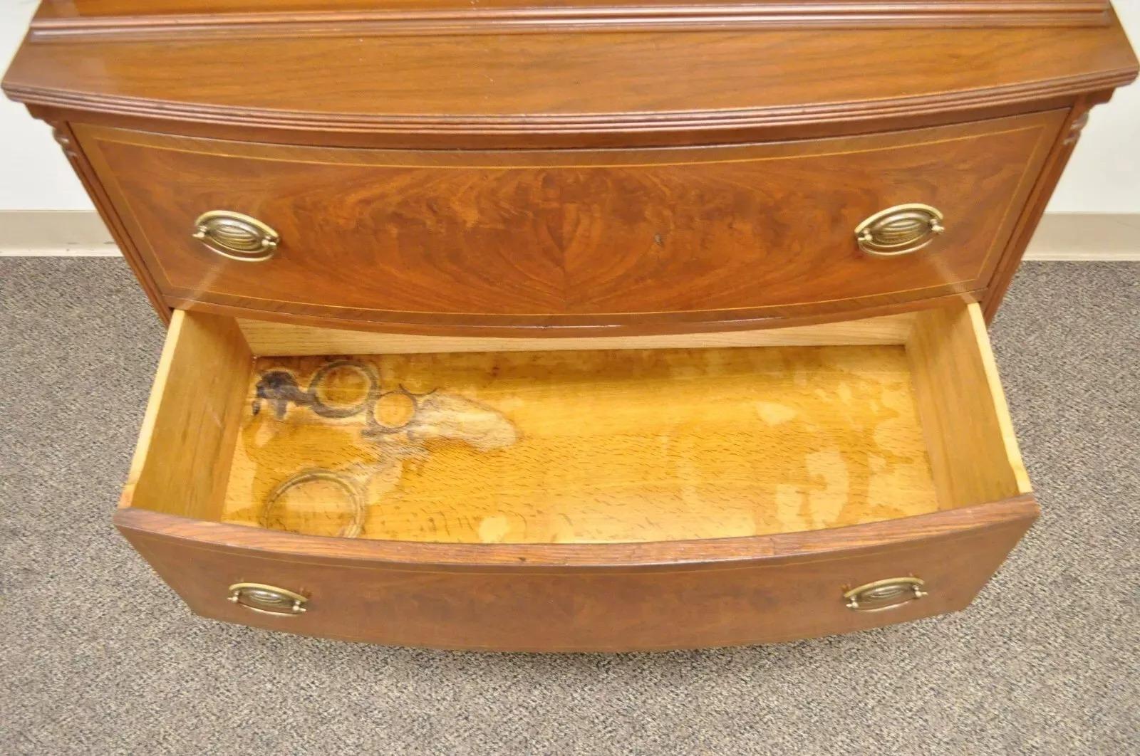 Antique Federal Style Mahogany China Display Cabinet with Stained Glass Doors For Sale 1