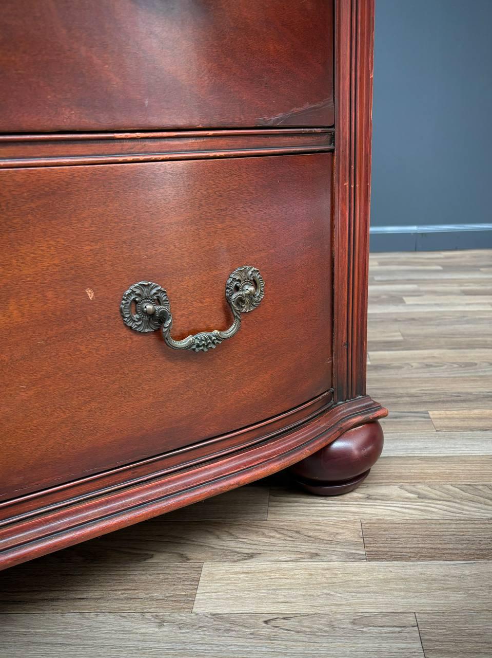 Brass Antique Federal Style Mahogany Highboy Dresser For Sale