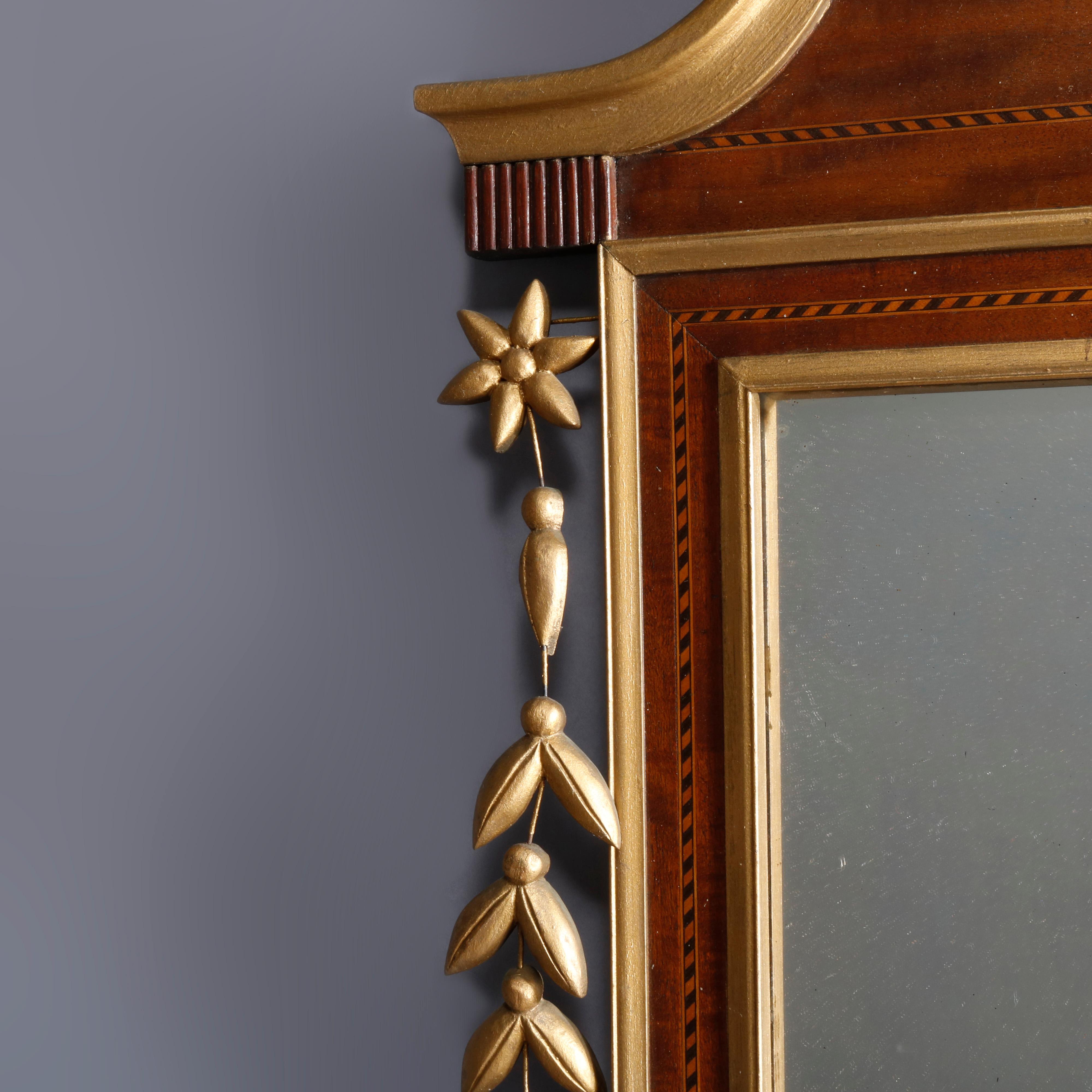 Federal Style Satinwood Inlaid Mahogany Parcel-Gilt Wall Mirror, 20th Century In Good Condition In Big Flats, NY