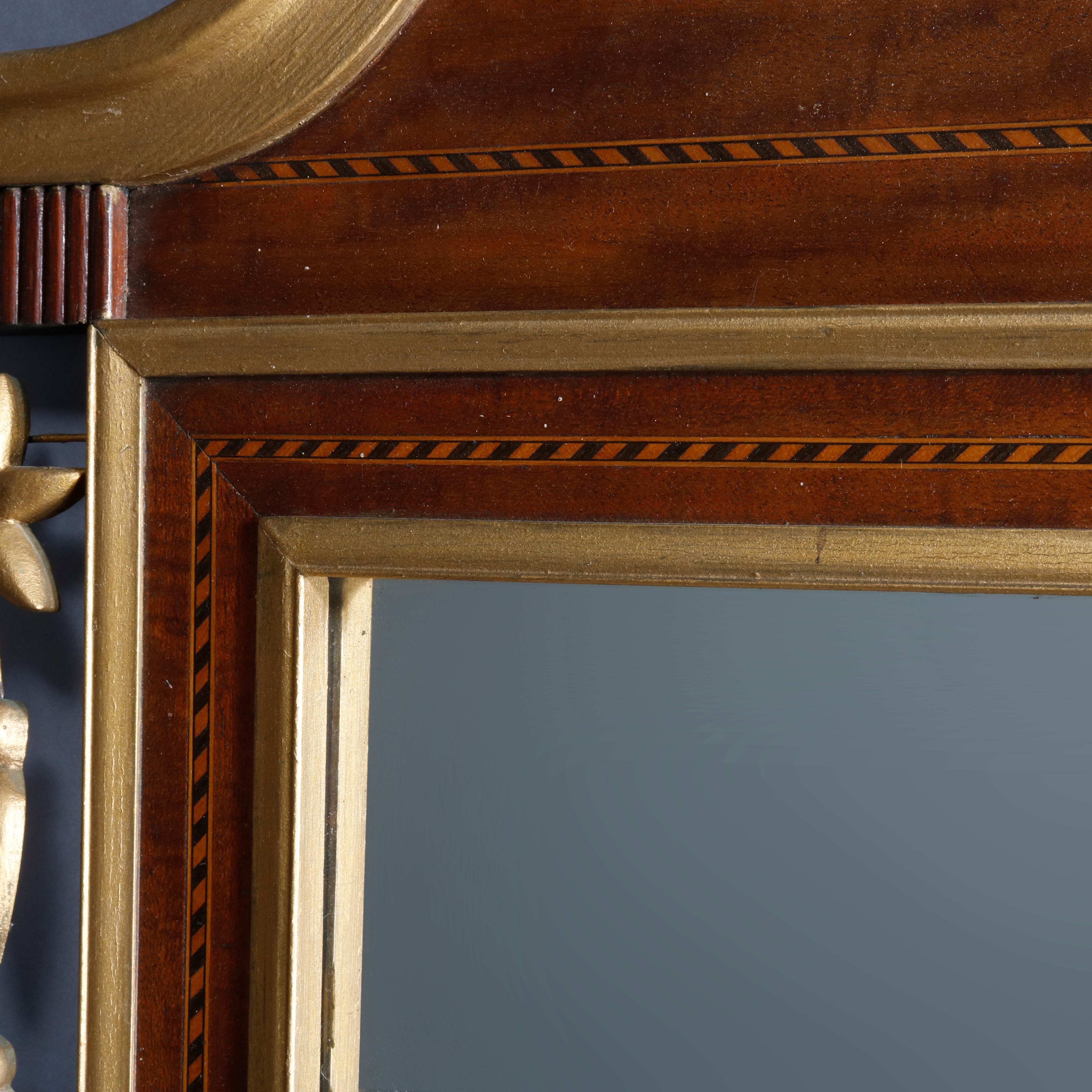 Federal Style Satinwood Inlaid Mahogany Parcel-Gilt Wall Mirror, 20th Century 2