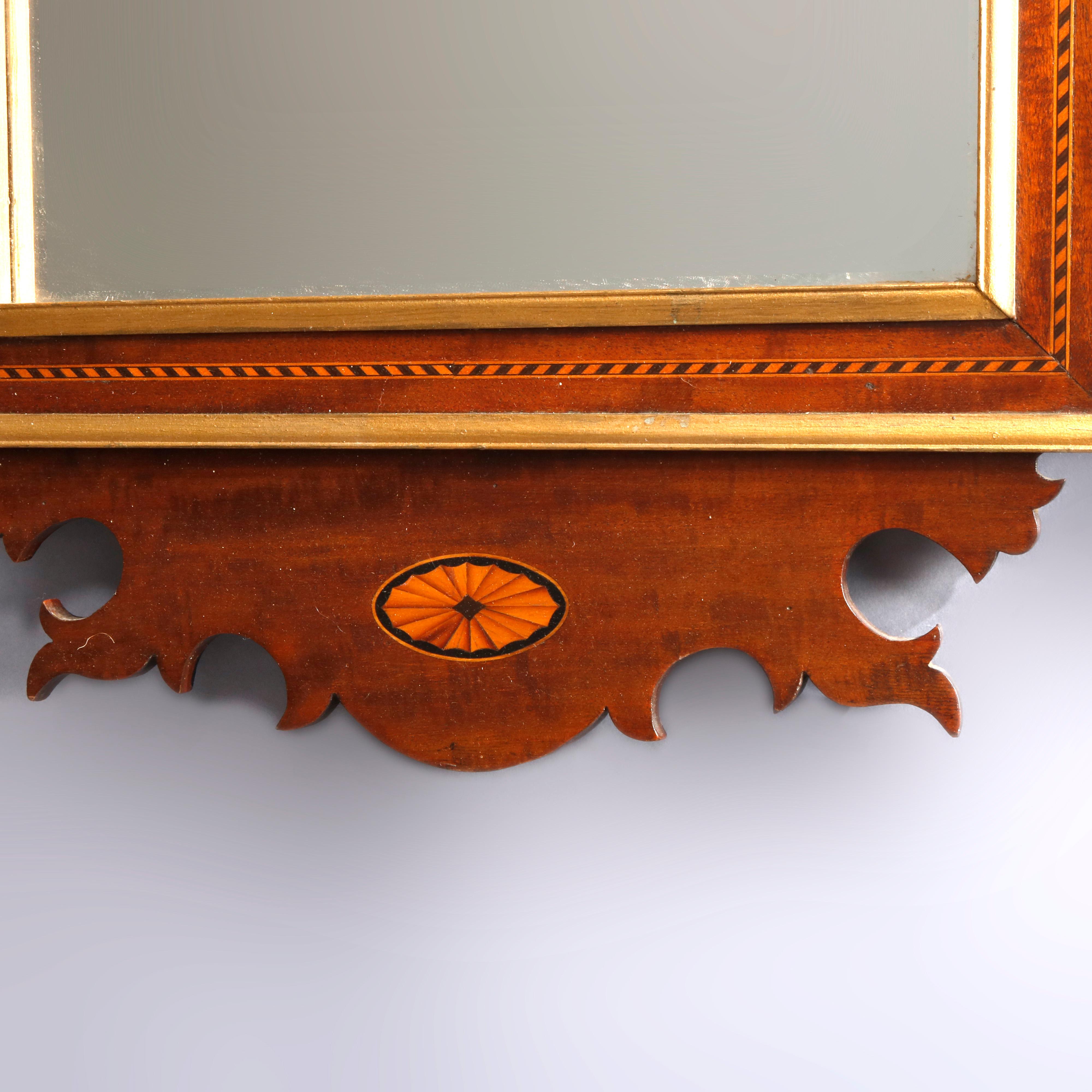 Federal Style Satinwood Inlaid Mahogany Parcel-Gilt Wall Mirror, 20th Century 4