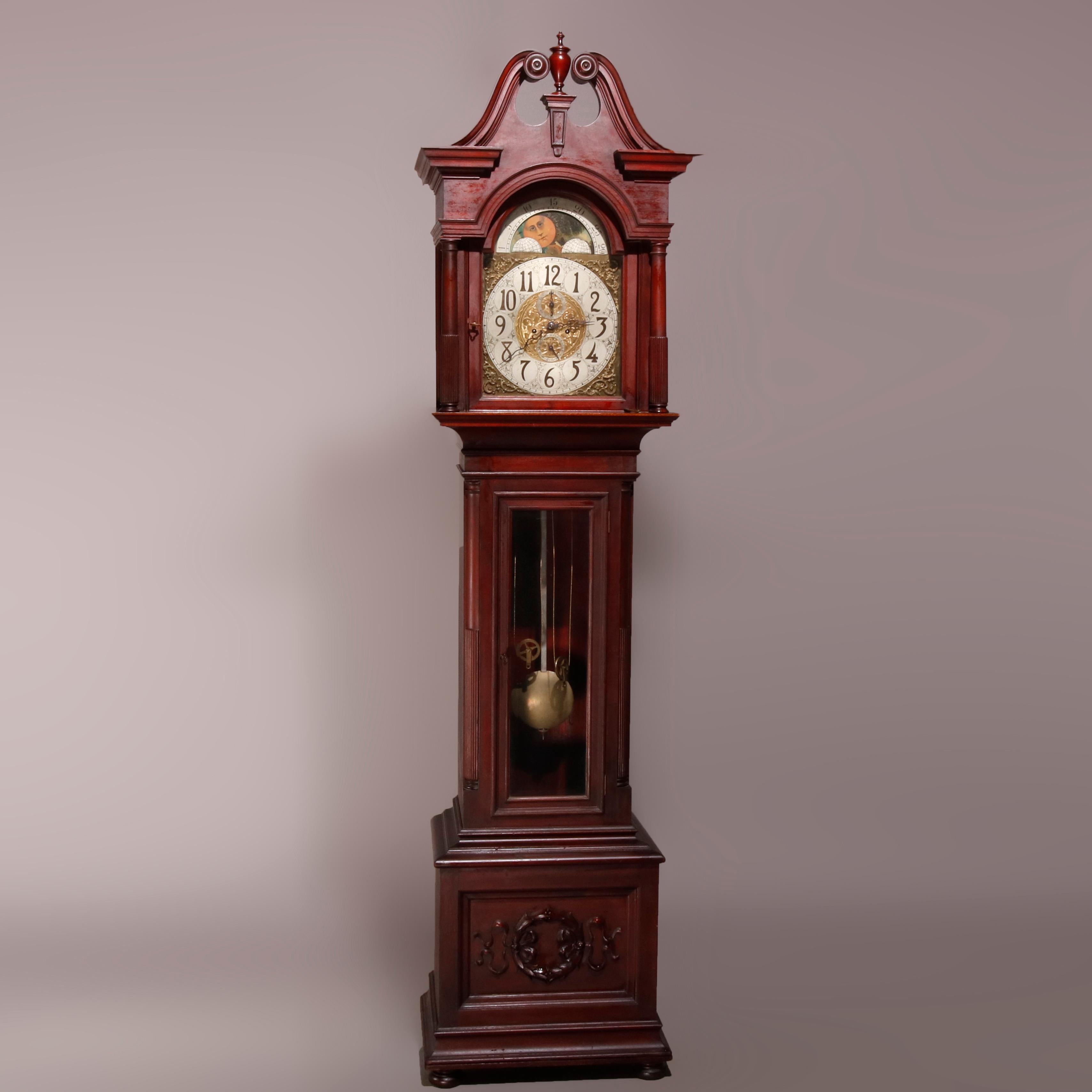 American Antique Federal Tiffany & Co., NY Moon Phase Mahogany Long Case Clock circa 1900