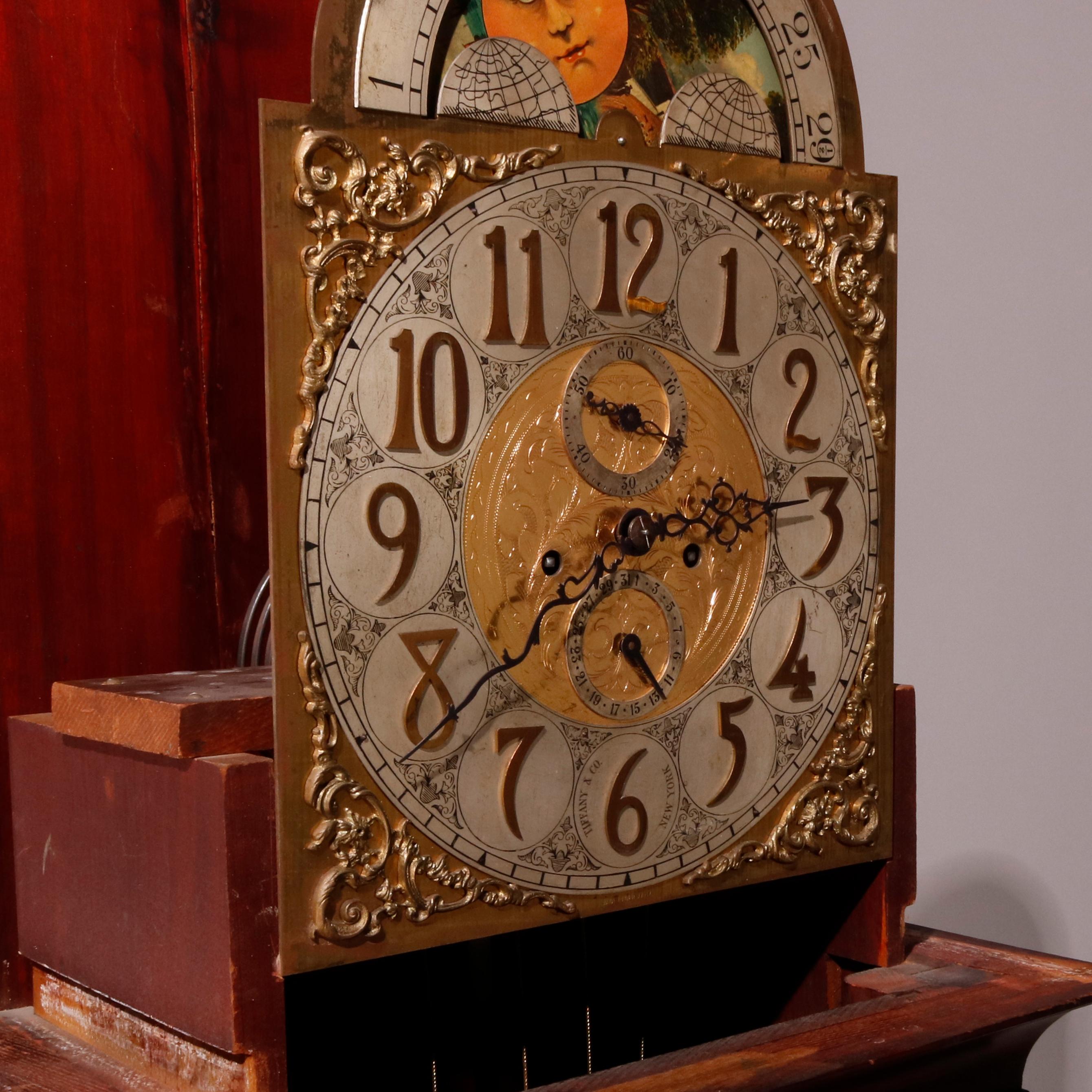 Metal Antique Federal Tiffany & Co., NY Moon Phase Mahogany Long Case Clock circa 1900