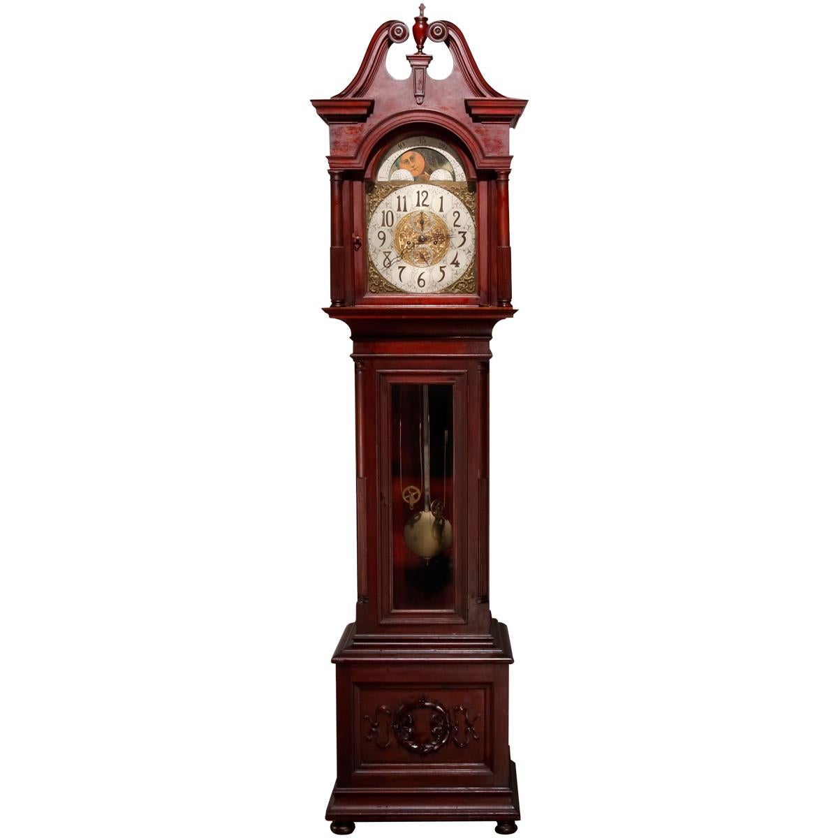 Antique Federal Tiffany & Co., NY Moon Phase Mahogany Long Case Clock circa 1900