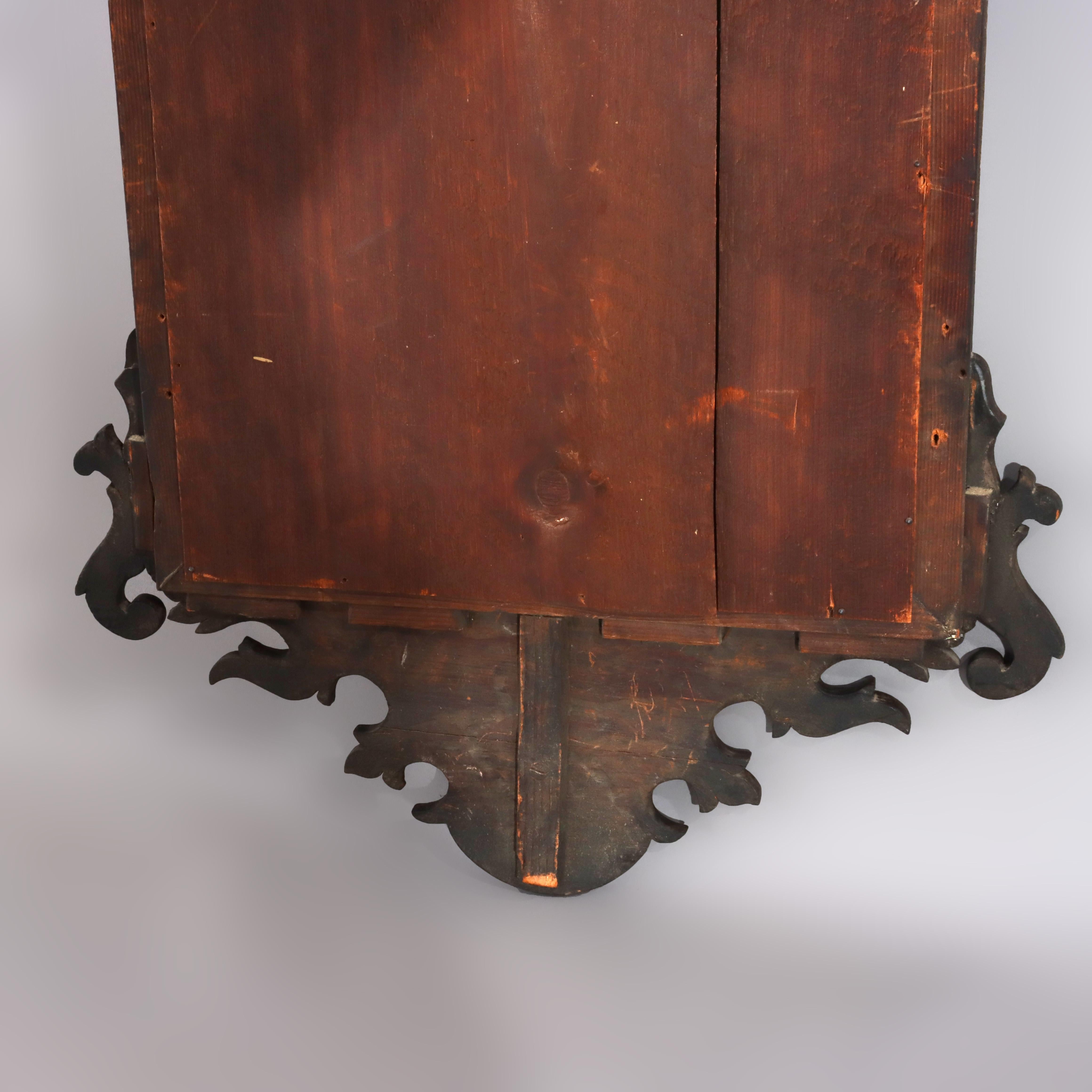 Antique Federal Trumeau Flame Mahogany Reverse Painted Mirror 19ème siècle en vente 4