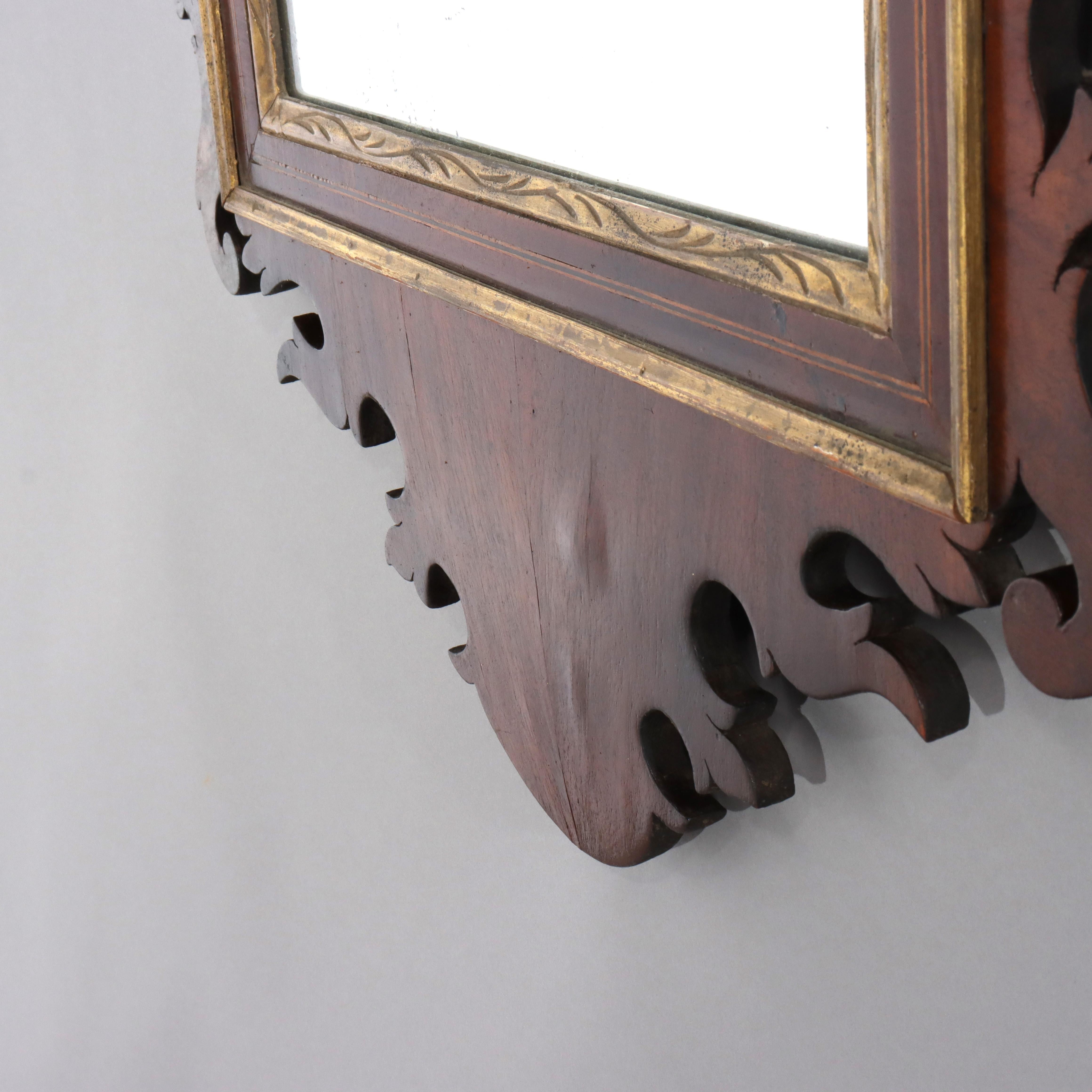 Acajou Antique Federal Trumeau Flame Mahogany Reverse Painted Mirror 19ème siècle en vente