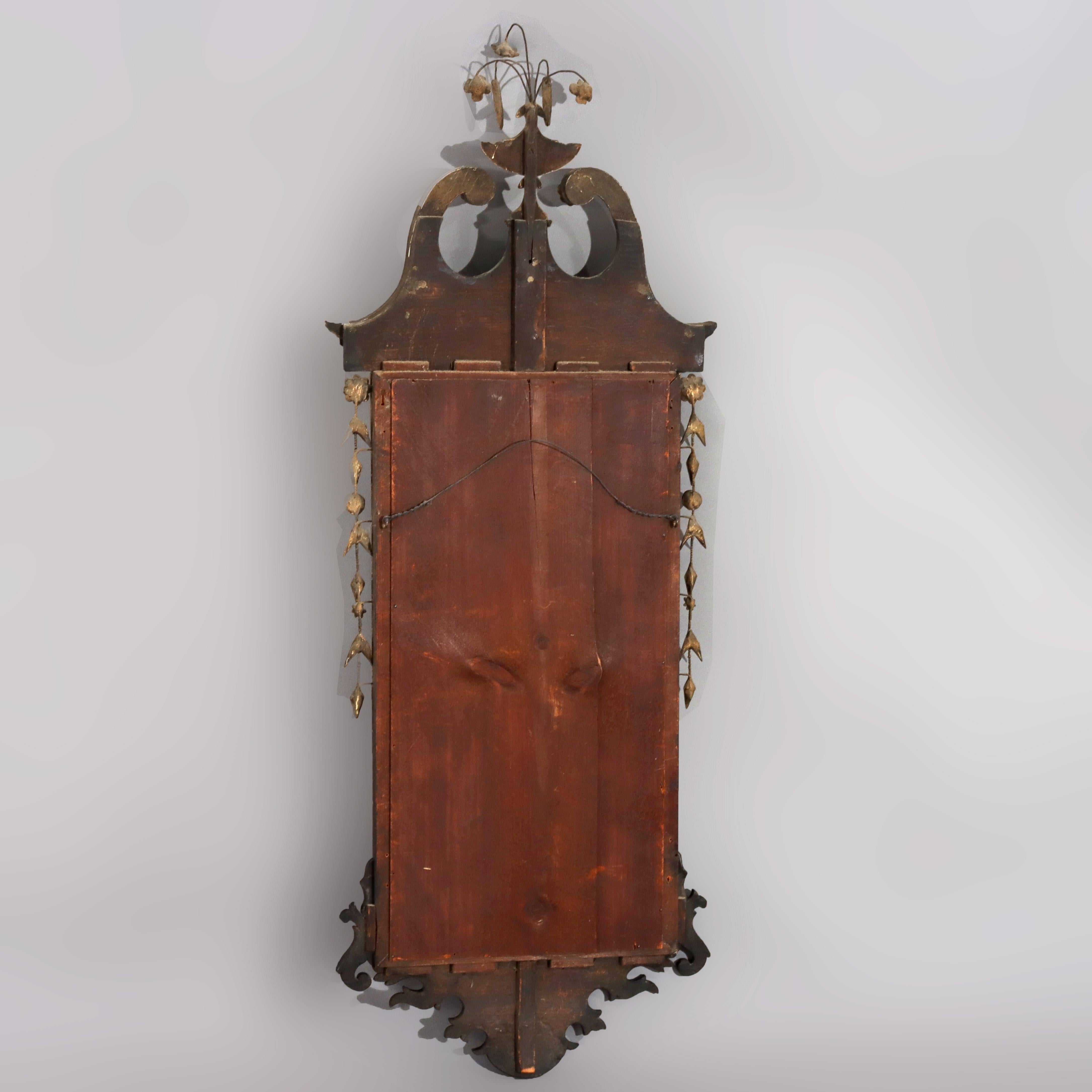 Antique Federal Trumeau Flame Mahogany Reverse Painted Mirror 19ème siècle en vente 1