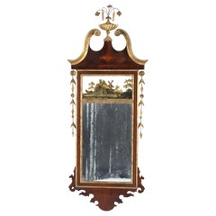 Antique Federal Trumeau Flame Mahogany Reverse Painted Mirror 19thC Antique Federal Trumeau Flame Mahogany Reverse Painted Mirror 19thC