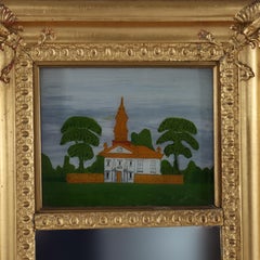 Antique Federal Trumeau Reverse Painted Gilt Wood Mirror Unsigned 19thC