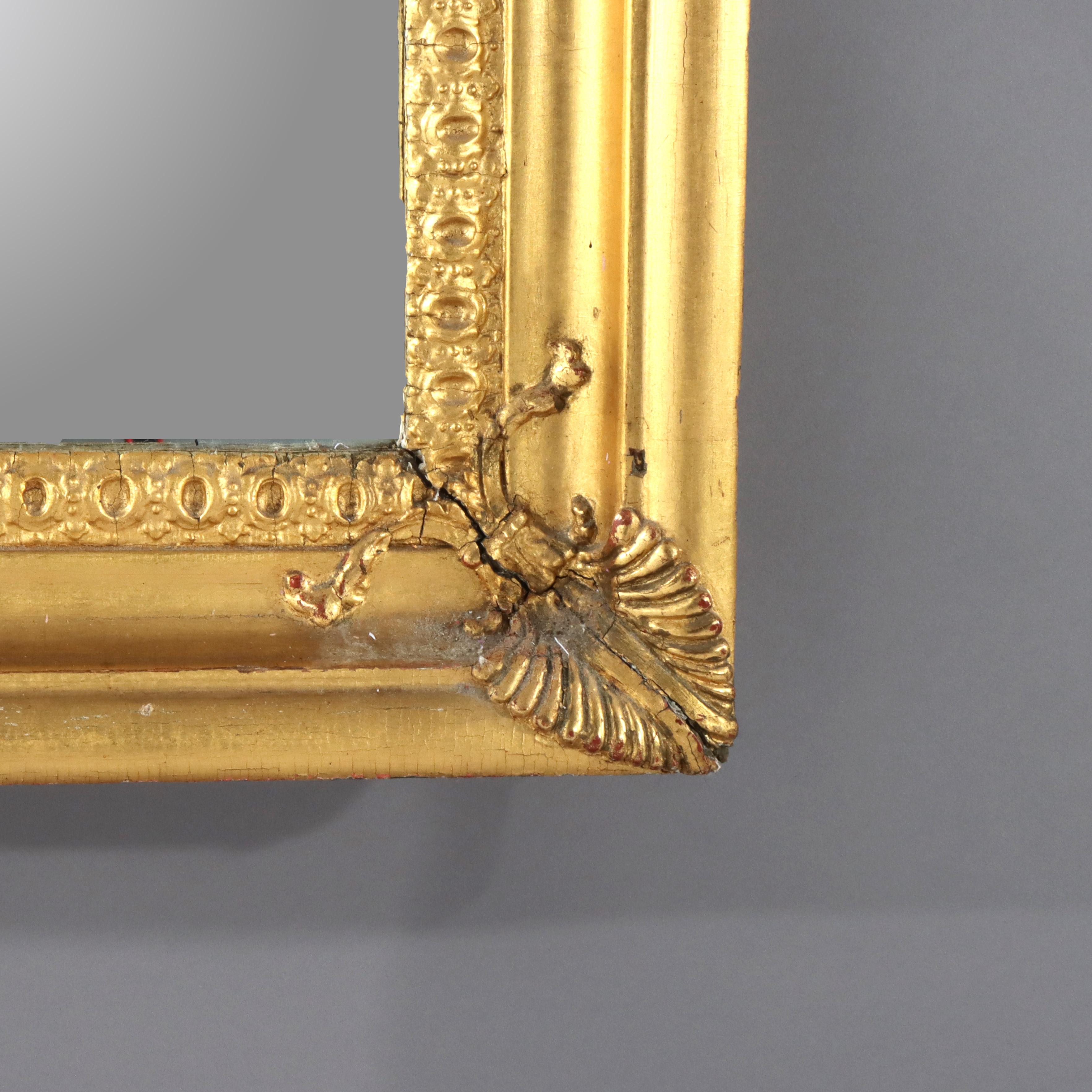Bois doré Antique Federal Trumeau Reverse Painted Gilt Wood Mirror Unsigned 19thC en vente