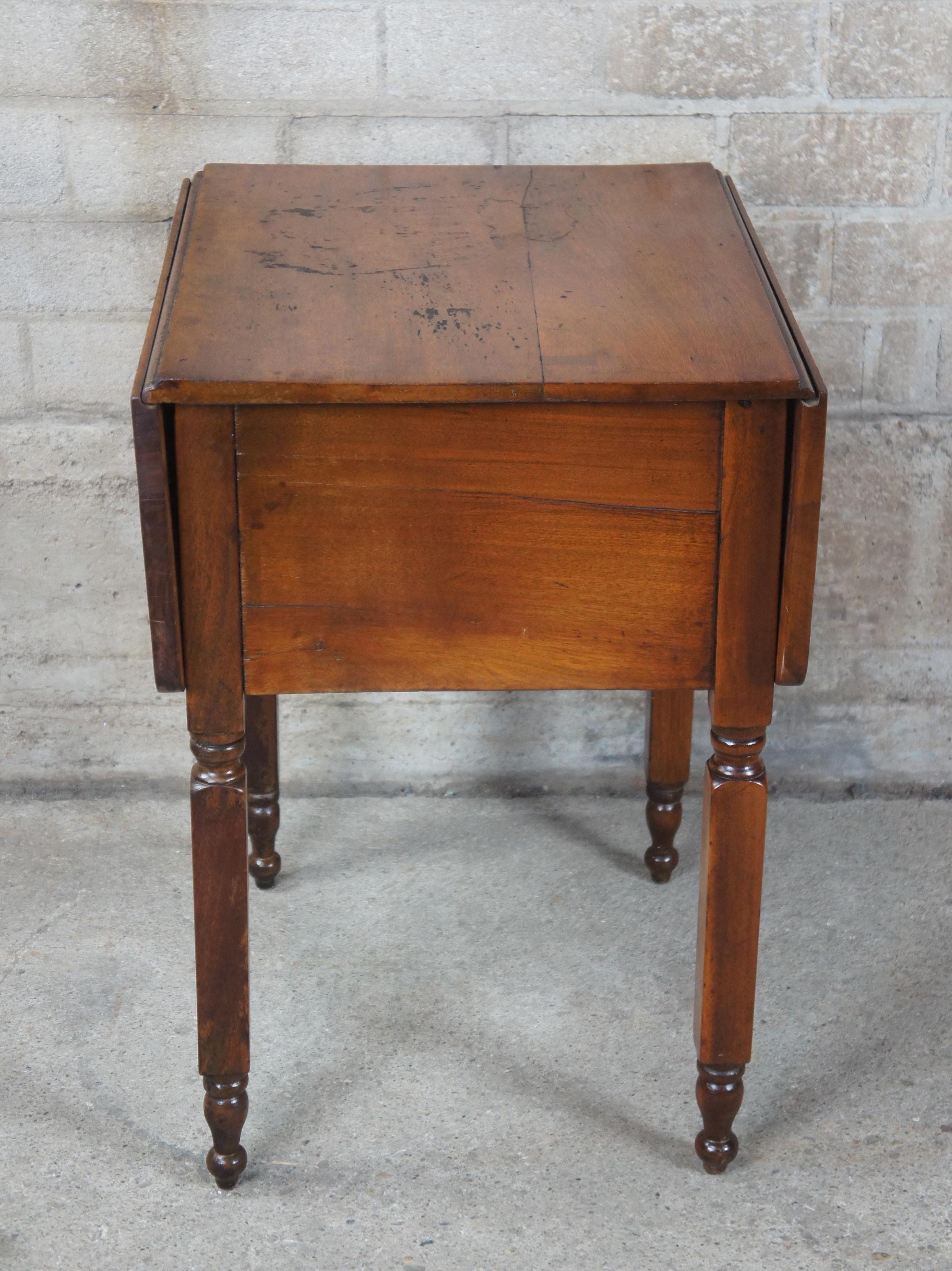 19th Century Antique Federal Walnut Drop Leaf Side End Accent Table Early American Empire 