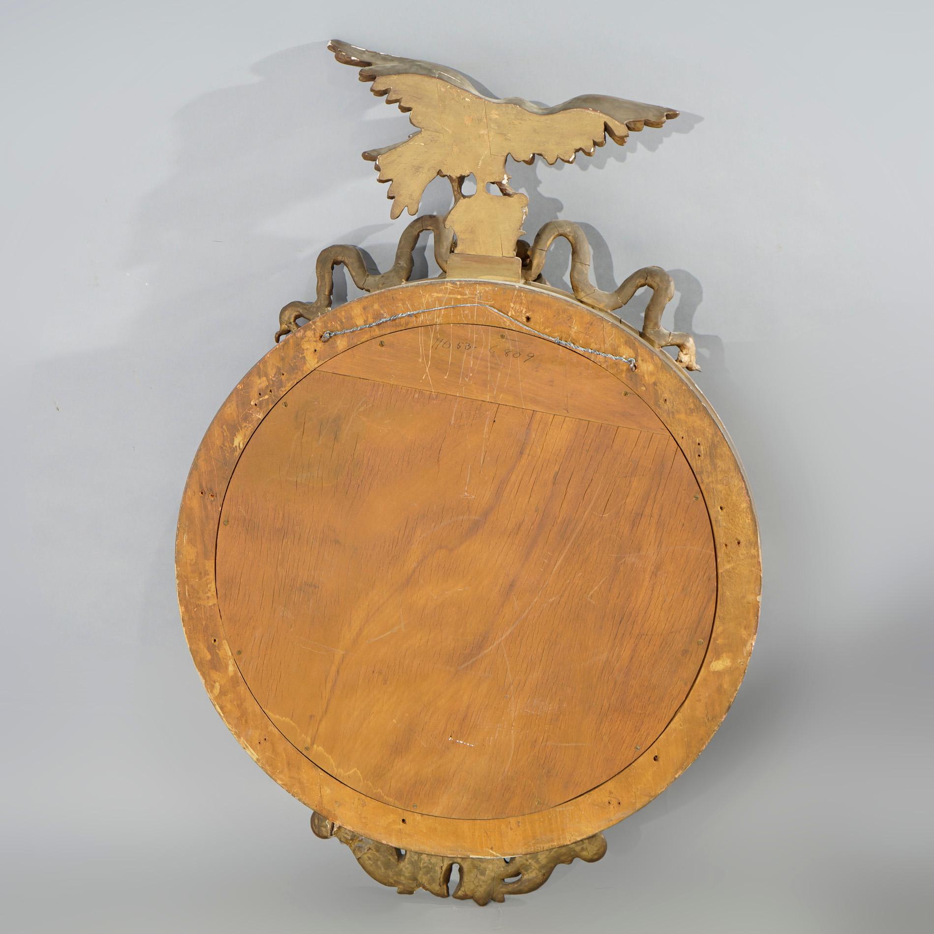 Antique Federalist Bullseye Convex Giltwood Wall Mirror with Eagle, c1890 4