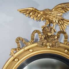 Antique Federalist Bullseye Convex Giltwood Wall Mirror with Eagle, c1890