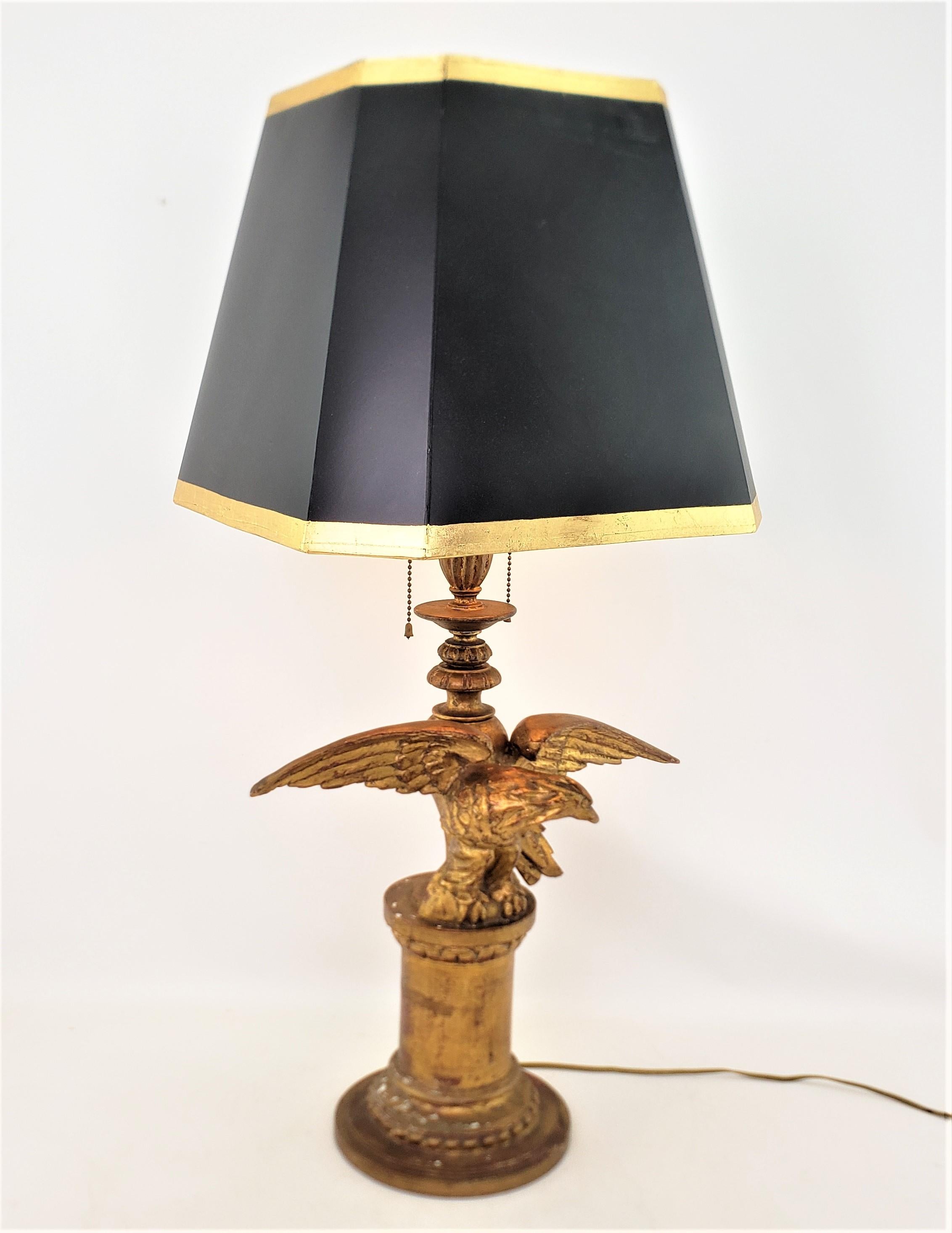 American Antique Federalist Styled Carved & Gilt Finished Eagle Sculptural Table Lamp