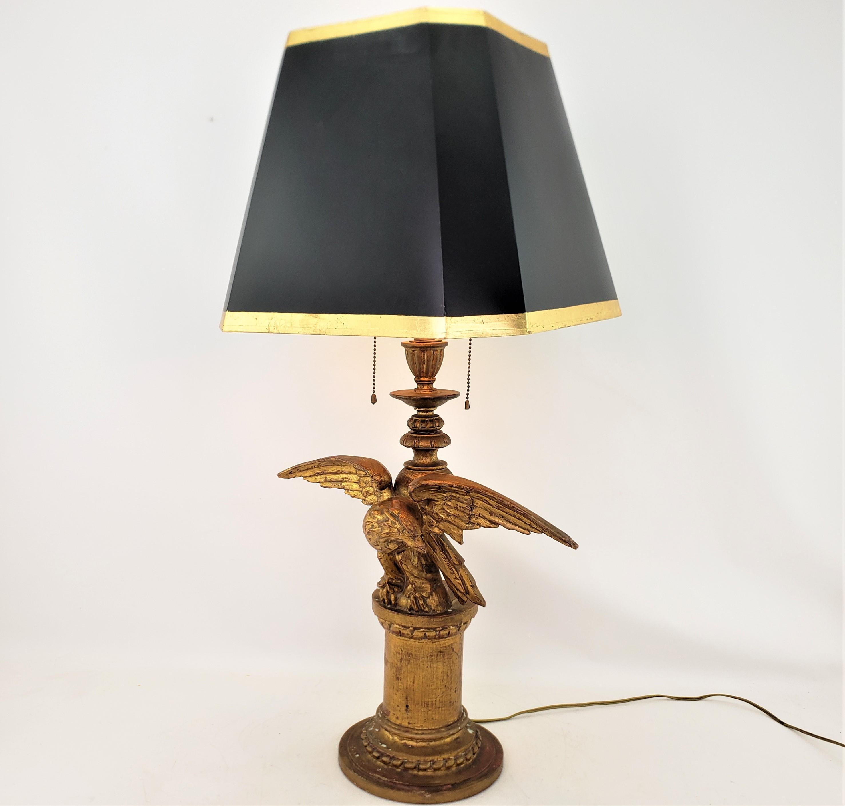 Hand-Carved Antique Federalist Styled Carved & Gilt Finished Eagle Sculptural Table Lamp