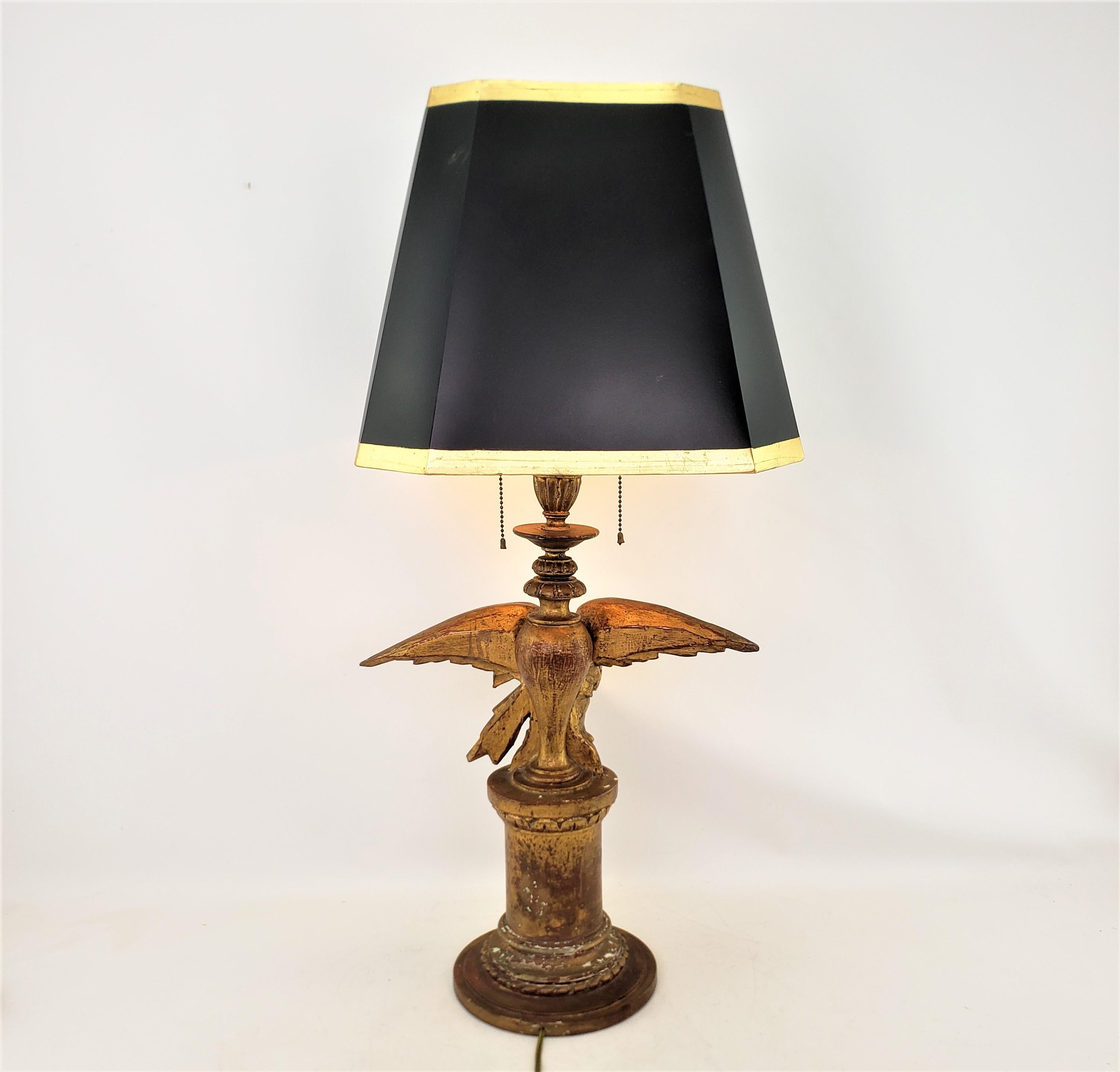 20th Century Antique Federalist Styled Carved & Gilt Finished Eagle Sculptural Table Lamp