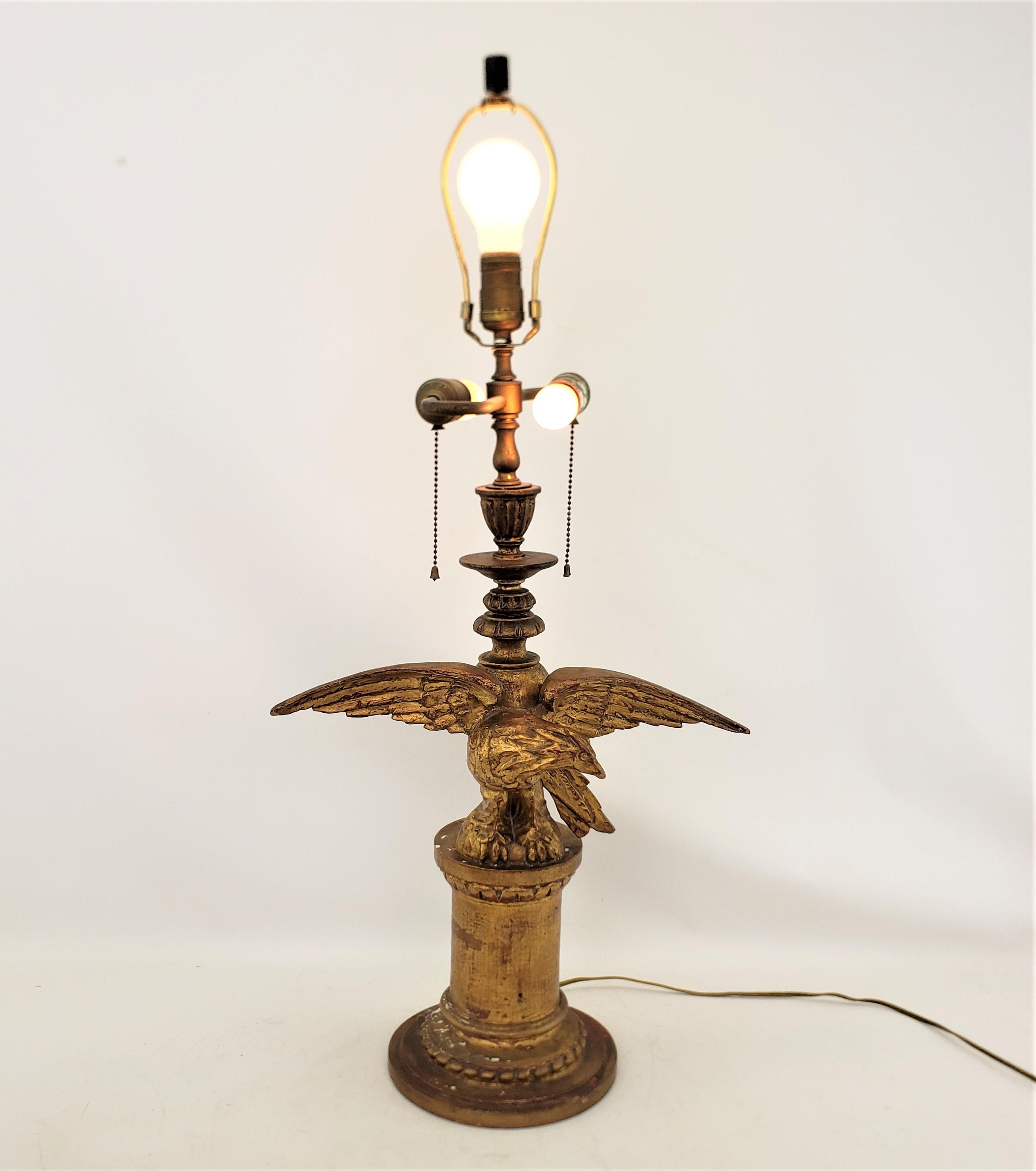 Antique Federalist Styled Carved & Gilt Finished Eagle Sculptural Table Lamp 1