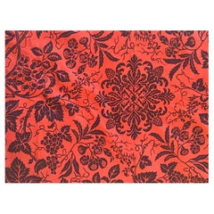 Antique Felt Table Covering Red and Black Wool, Intaglio Late 19th C
