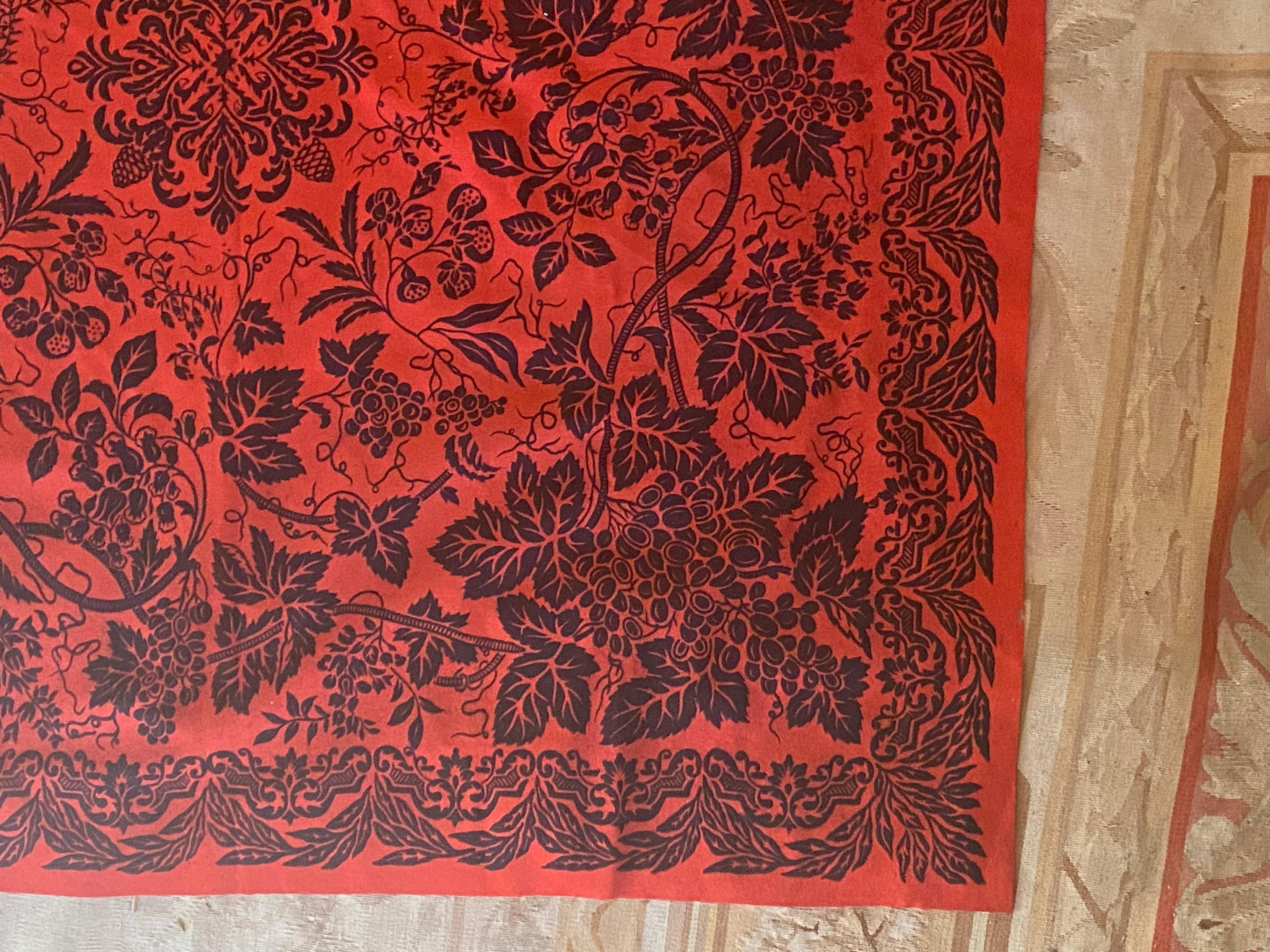 Antique Felt Table Covering Red and Black Wool, Intaglio Late 19th C In Good Condition For Sale In Hallowell, US
