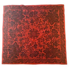 Antique Felt Table Covering Red and Black Wool, Intaglio Late 19th C