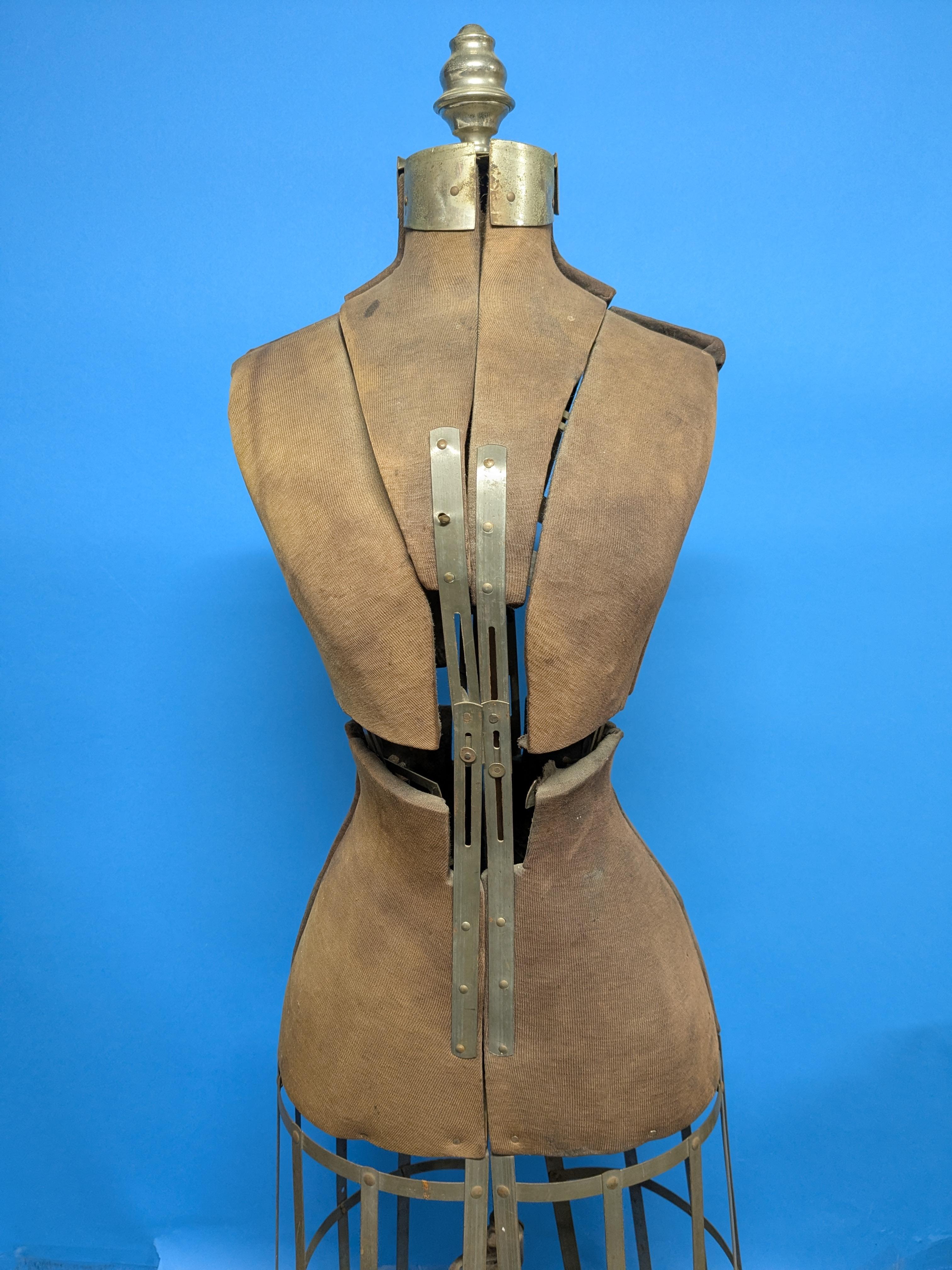 Fabric Antique female adjustable cage dress form mannequin For Sale