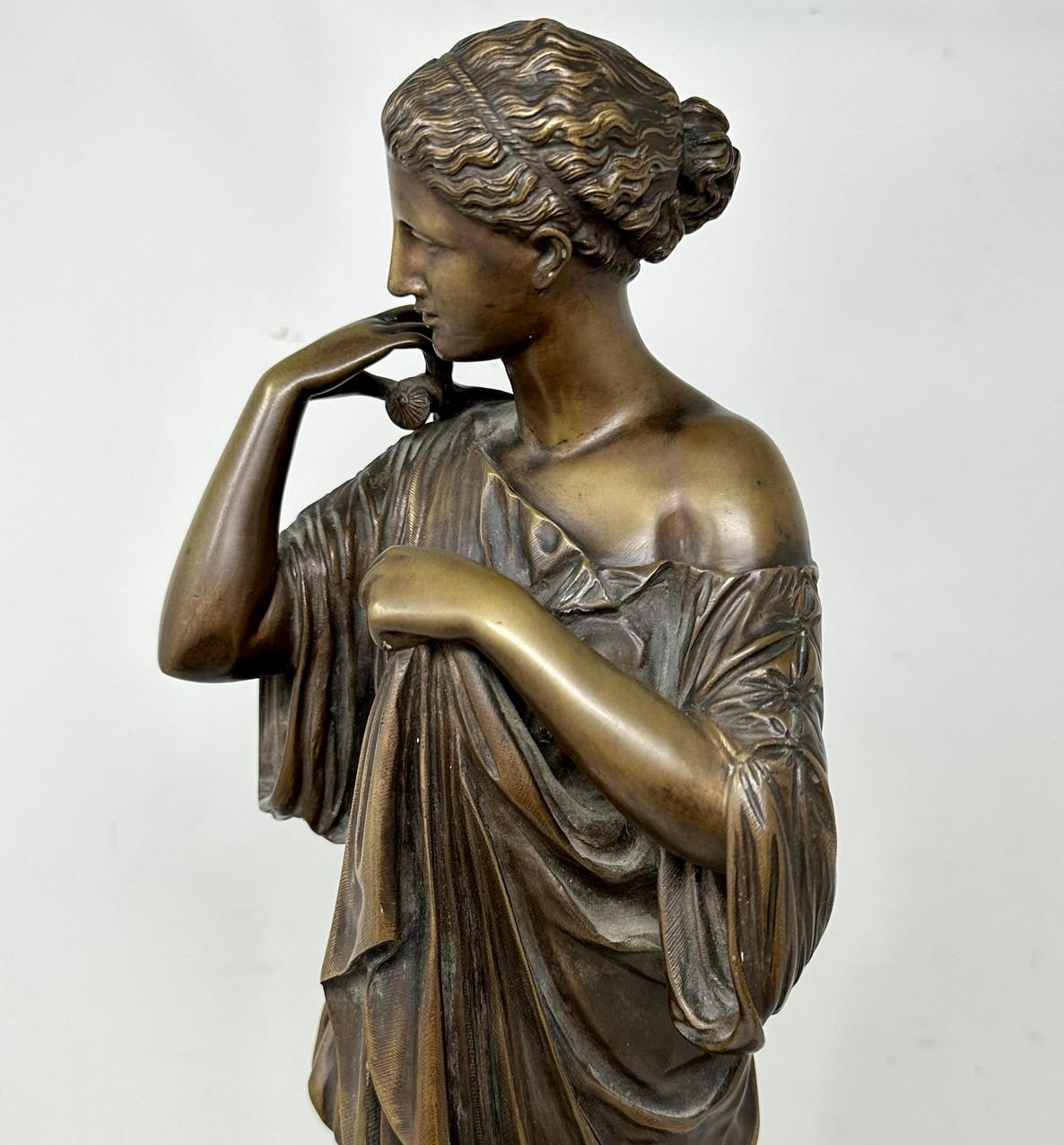 19th Century Antique Female French Classical Bronze Diana Robing Praxiteles Audin a Marseille For Sale