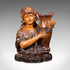 Antiguo Busto Retrato Femenino, Francés, Figura Decorativa, Portavelas, C.1900