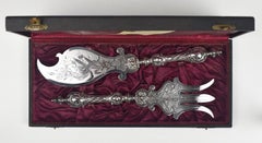 Antique Fench Sterling Silver Rococo Revival Fish Serving Fork & Knife Cutlery